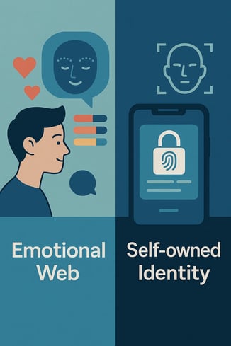 Illustration of emotional AI and decentralized identity in Web 5.0 as part of the evolution of the web.